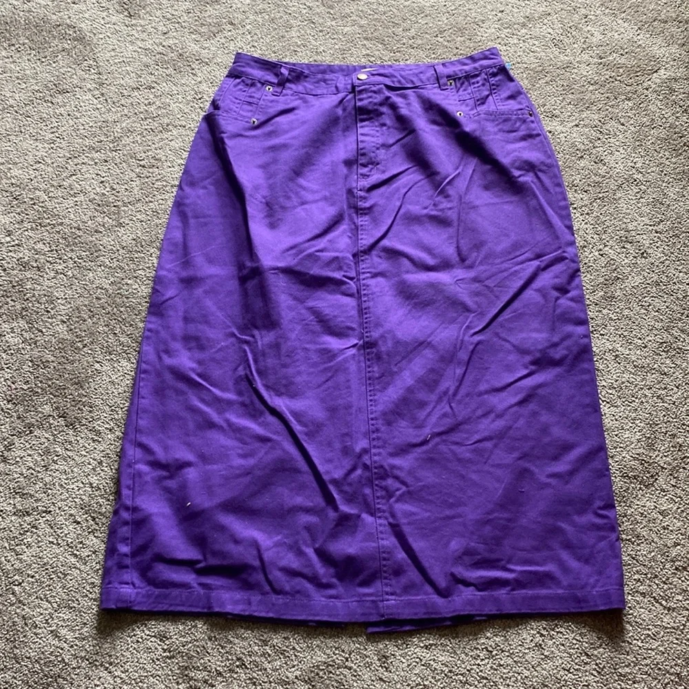 Jessica London Purple Denim Skirt Jacket Set Button Front Midi SIZE 20/12